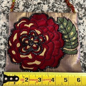 Pierre Urbach beaded rose bag on silk!  Braided Beaded strap!  So cute!